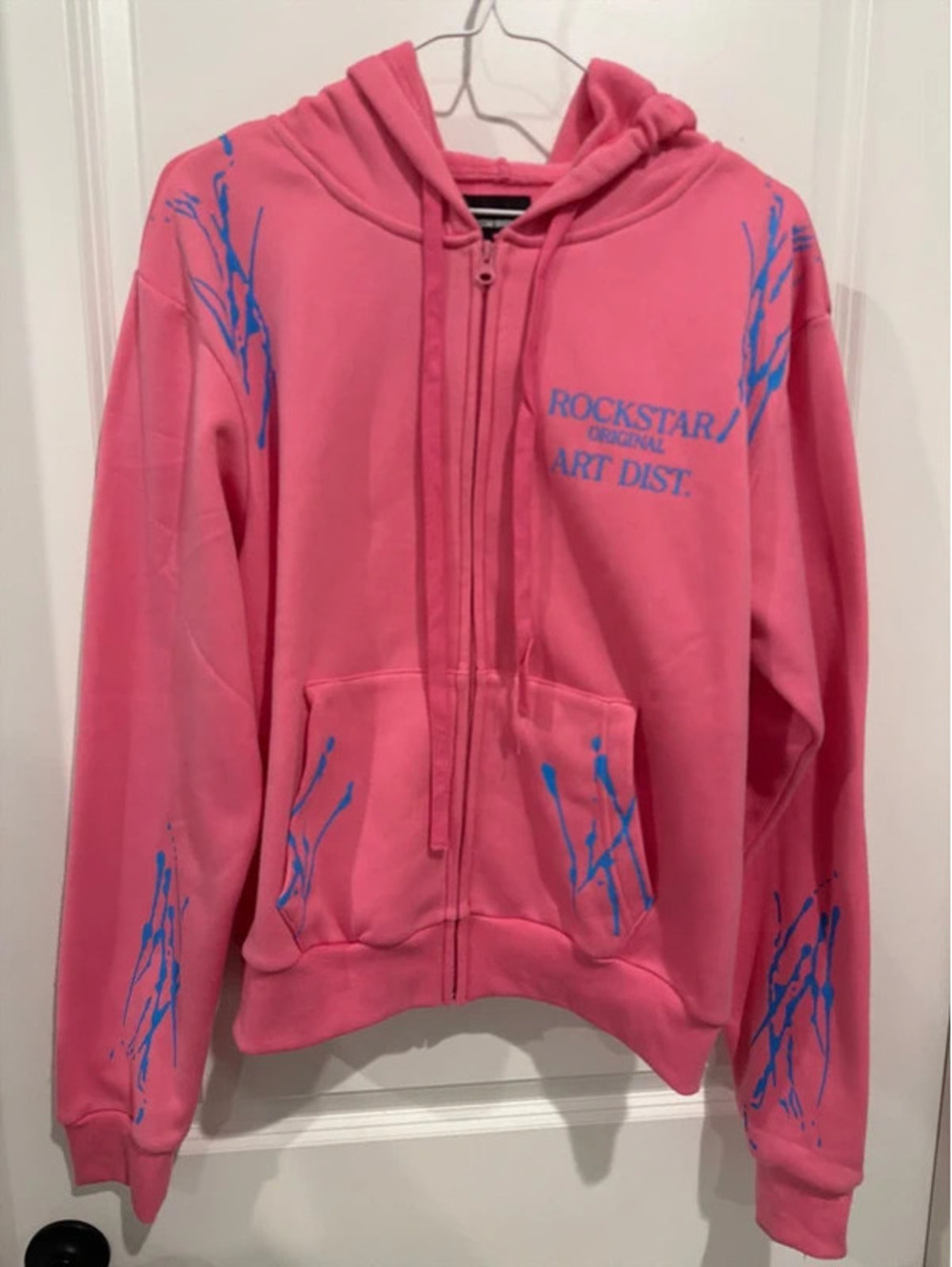 Rockstar Original Pink Blue Graphic Zip Up Hoodie Women’s Small Y2K Streetwear